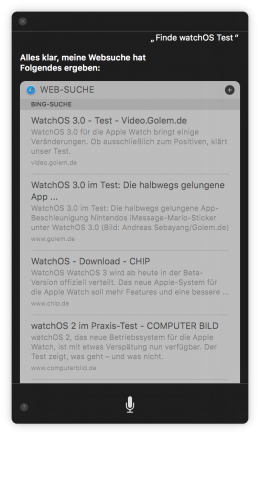 Einfach nur nach WatchOS Test zu suchen klappt nicht. Spotlight würde hier Ergebnisse liefern. (Screenshot: Golem.de)